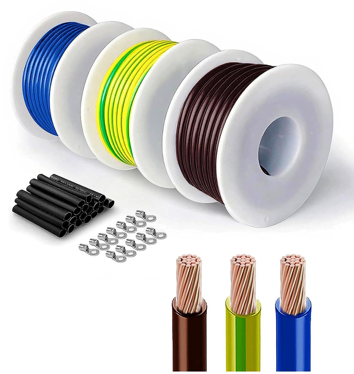 SnelShoppen - H07V-K Installatiekabelset 1.5 mm², 3-kleurige Elektrische Installatiedraad (Blauw/Bruin/Groen-Geel) 6 m per stuk | Fijn-draad PVC Geïso