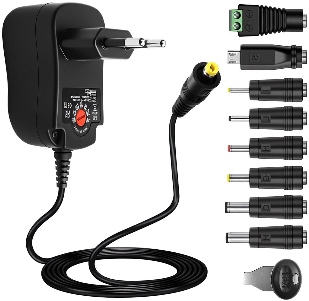 Universele 12 W Voedingsadapter AC/DC met 8 DC-aansluitingen voor verlichting, router, TV, camera en tablet, multi-voltage transformator, 1000 mA max