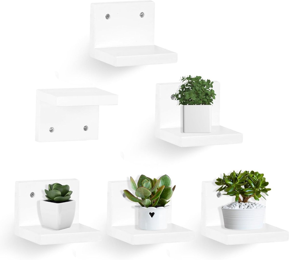 Set van 6 Kleine Wandplanken voor het Tonen van Figuren, Planten en Verzamelobjecten, Ideaal voor Slaapkamer, Woonkamer en Badkamer