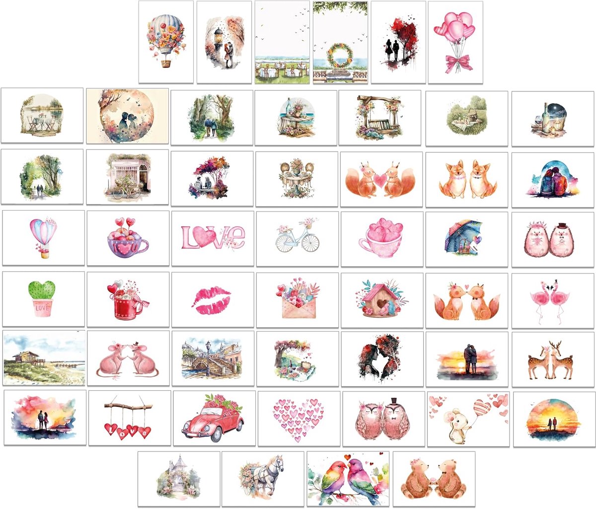 SnelShoppen - Love in Watercolors Postcards - Creatieve Trouwen Gastenboek Spel met 52 Postkaarten - Uniek Cadeau voor Bruiloft, Feest, Verjaardag