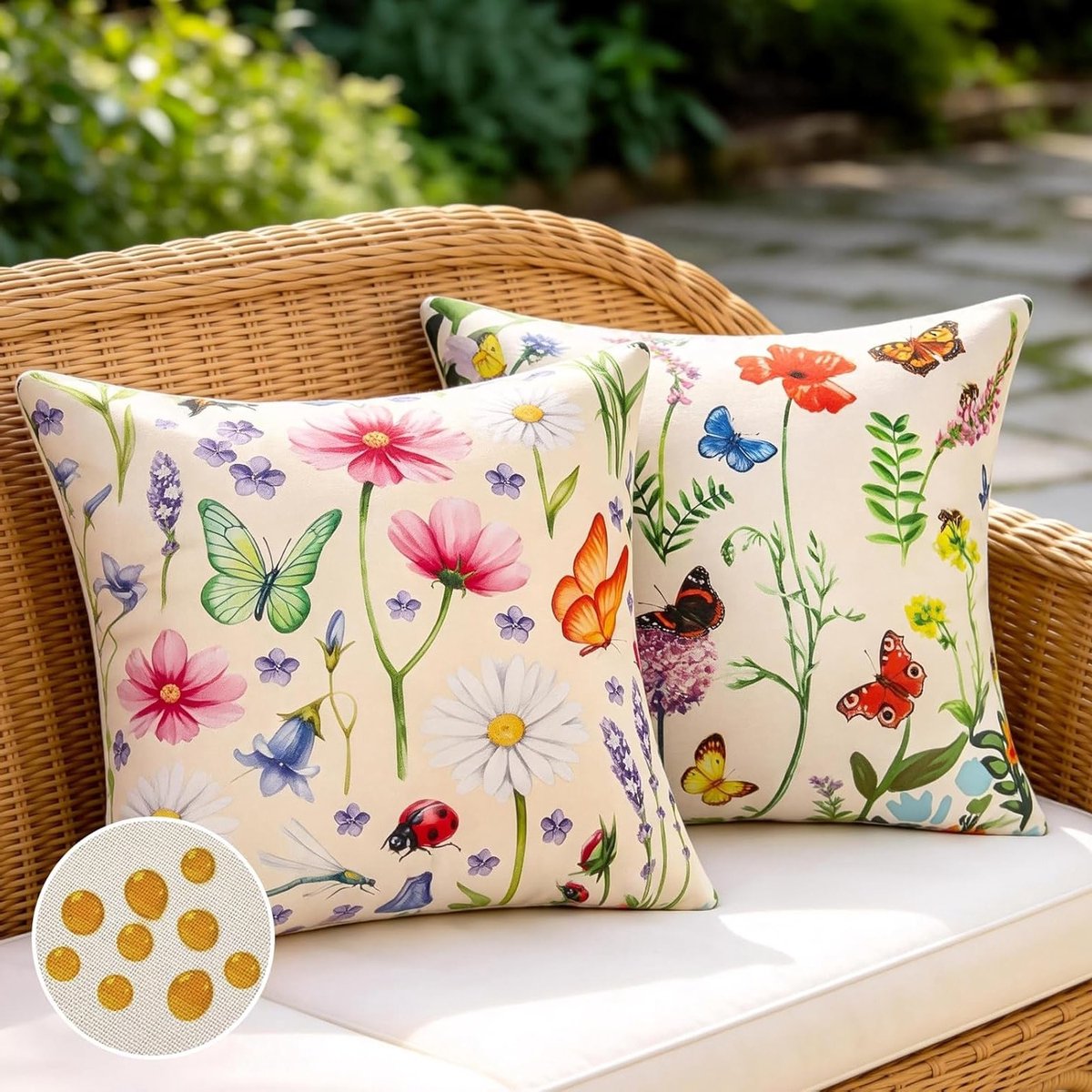 Set van 2 Waterdichte Kussenhoezen 45x45cm voor Buiten met Lente Bloemenprint, Decoratieve Kussens voor Tuin, Terras en Sofa