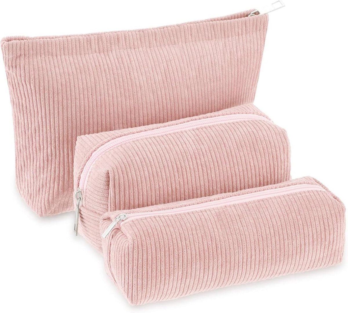 SnelShoppen - Cosmetic Bag met Rits, 3 Stuks, Draagbare Toiletcase, Multifunctionele Cosmetica Tas voor Vrouwen, Kleine Stof Tas met Rits, Ideaal voor
