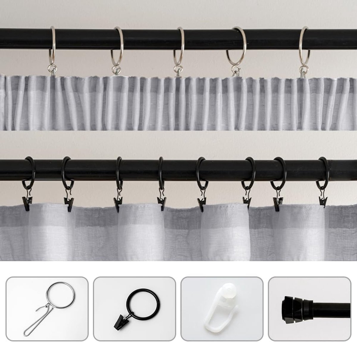 SnelShoppen - Transparante Raamgordijnen met Ruffle Tape, Decoratieve Gordijnen voor Slaapkamer en Woonkamer, Set van 2, 140 x 260 cm, Grijs