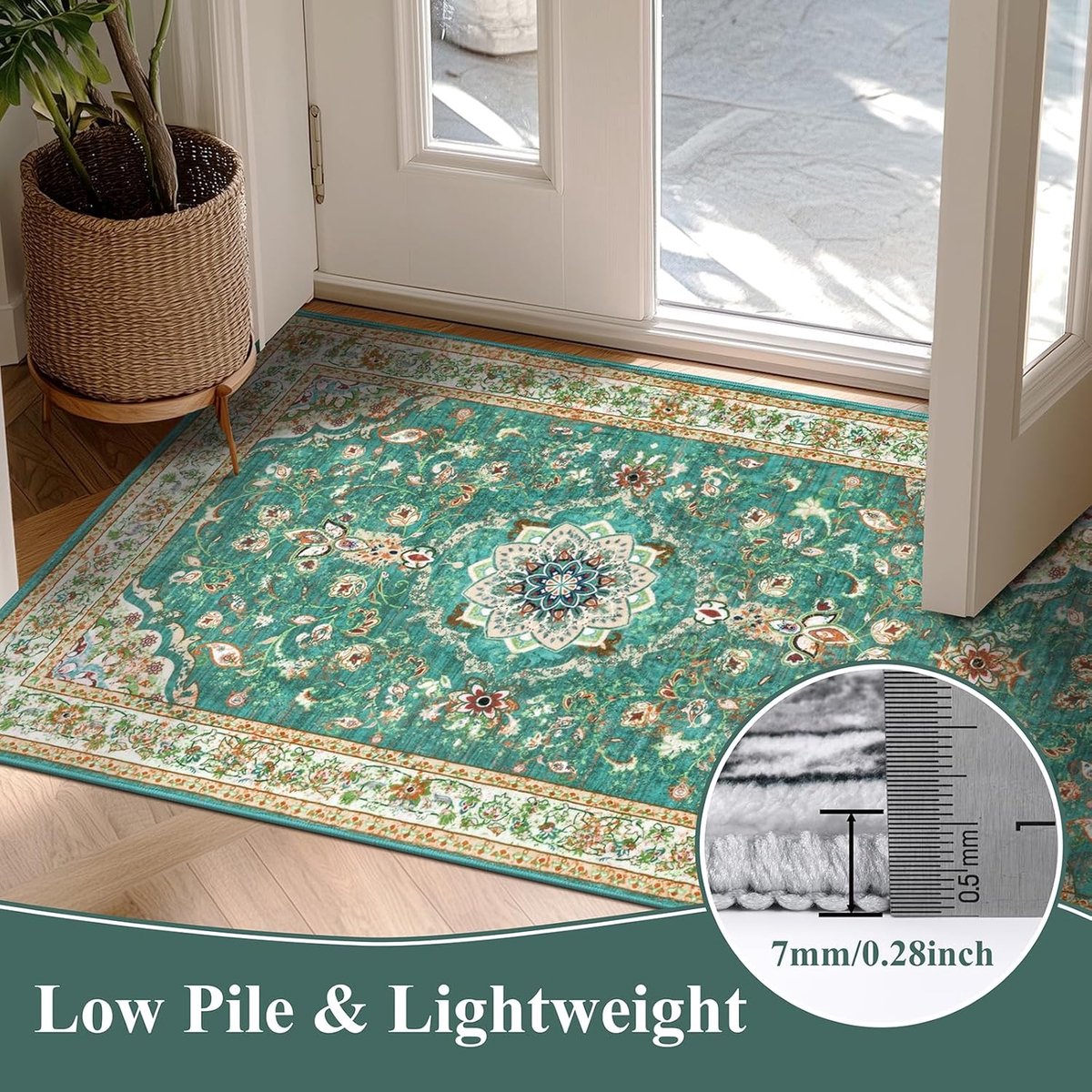 SnelShoppen - Boho Runner Vloerkleed 60 x 180 cm - Antislip Wasbaar Modern Zacht Korte Pool - Luxe Hoogwaardige Groene Loper voor Keuken, Hal en Slaap