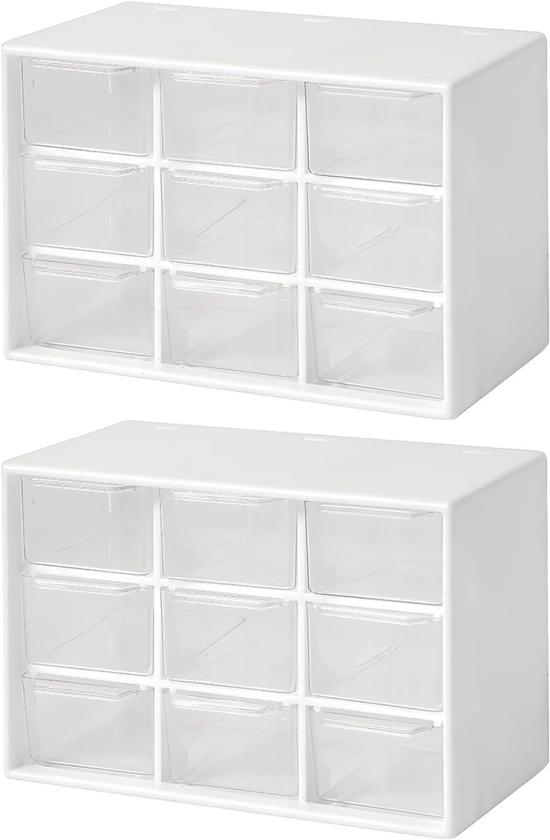 SnelShoppen - 2 Pcs Desk Drawer Organiser Mini Chest of Drawers met 9 Lades - Kleine Opbergdoos voor Creatieve Werkaccessoires, Duurzaam PS+HIPS Mater
