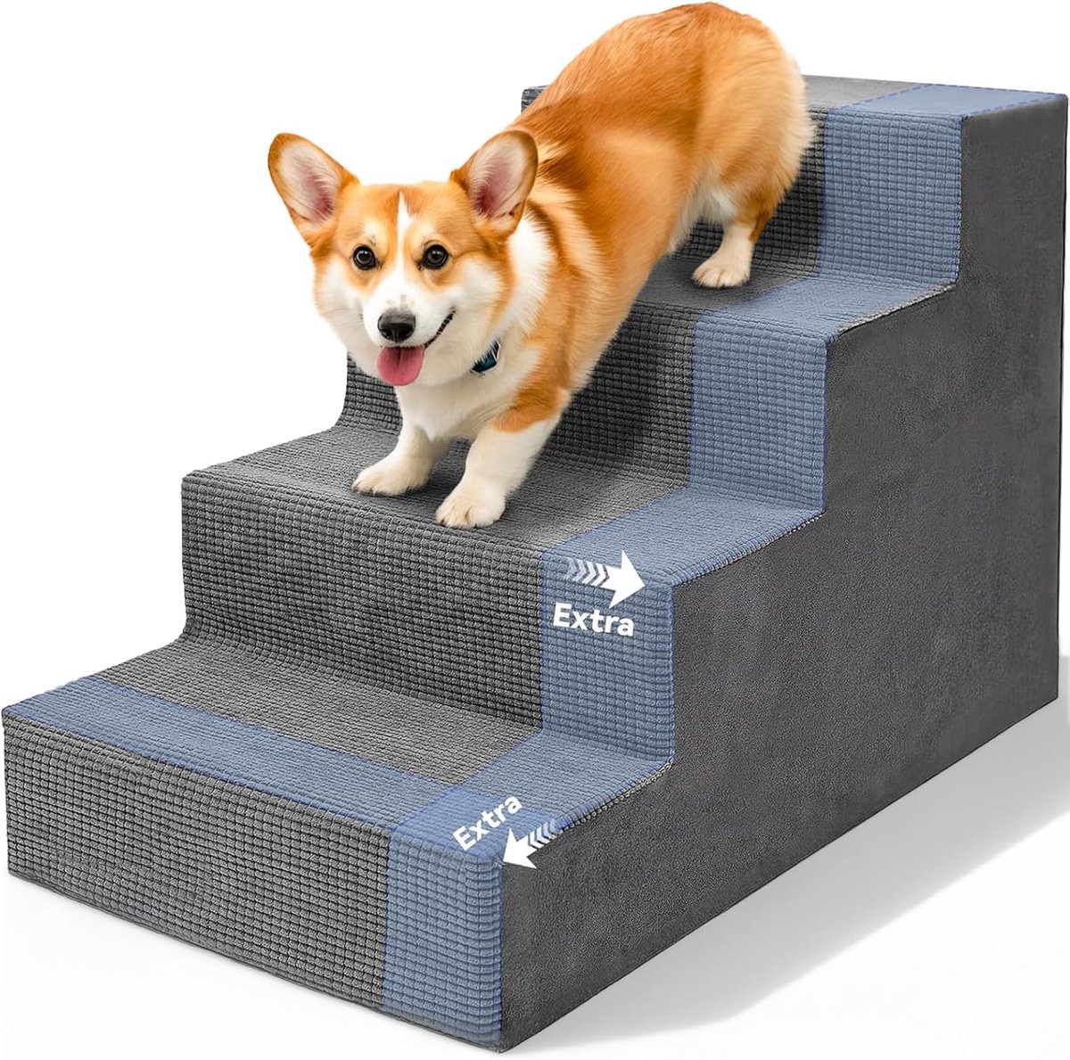 SnelShoppen - Dog Stairs voor Huisdieren, Pet Stairs met 4 Stappen, Kat Ramp met Wasbare Cover en Antislip Onderkant, Veilig en Stevig voor Bed, Sofa