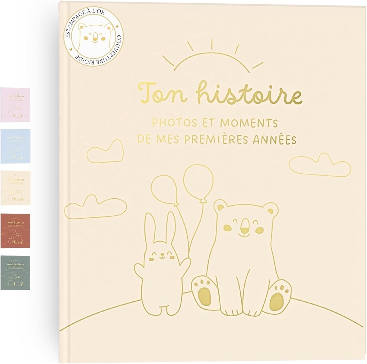 SnelShoppen - Baby album voor het eerste jaar en tot 5 jaar - Fotoalbum voor kinderen met 50+ pagina's en stickers - Genderneutraal beige - Herinnerin