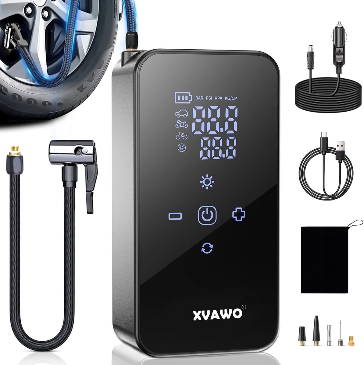 Thijox - Elektrische Luchtpomp Mini-compressor met Digitaal Display | Oplaadbare Accu voor Auto, Motor, Fiets, E-bike, Ballen en Sportuitrusting