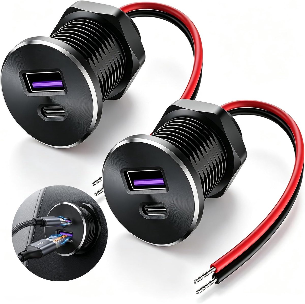 SnelShoppen - USB-aansluiting 12 V inbouw autolader USB-C snel PD3.0 QC3.0 sigarettenaansteker voor auto camper boot vrachtwagen caravan