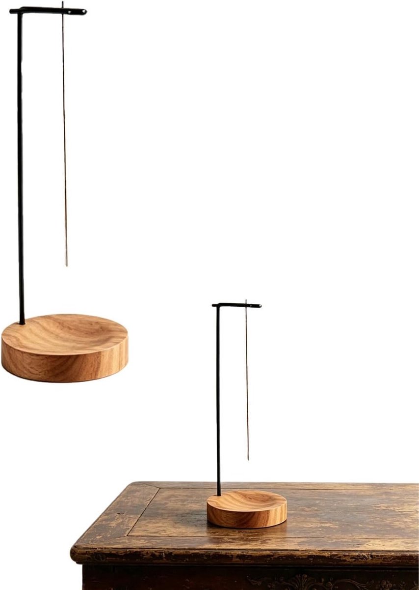 Wierookhouder voor stokjes met houten basis en zwarte houder, ideaal voor meditatie, yoga en ontspanning thuis of op kantoor