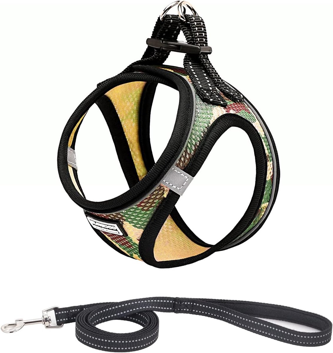 Thijox - Hondentuig Anti-trekharnas Met Riem - Reflecterend Borsttuig Voor Kleine Honden, Puppy’s, Katten - Camo Green - Maat L - Perfect Voor Wandele