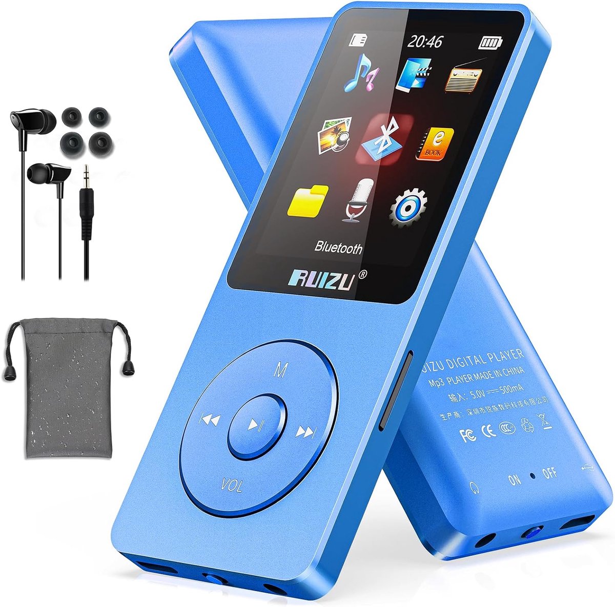 SnelShoppen - 64GB MP3 speler met Bluetooth 5.3, ultra licht (30g), 80 uur batterijduur, 1.8 inch scherm, ideaal voor sport, kinderen en volwassenen,