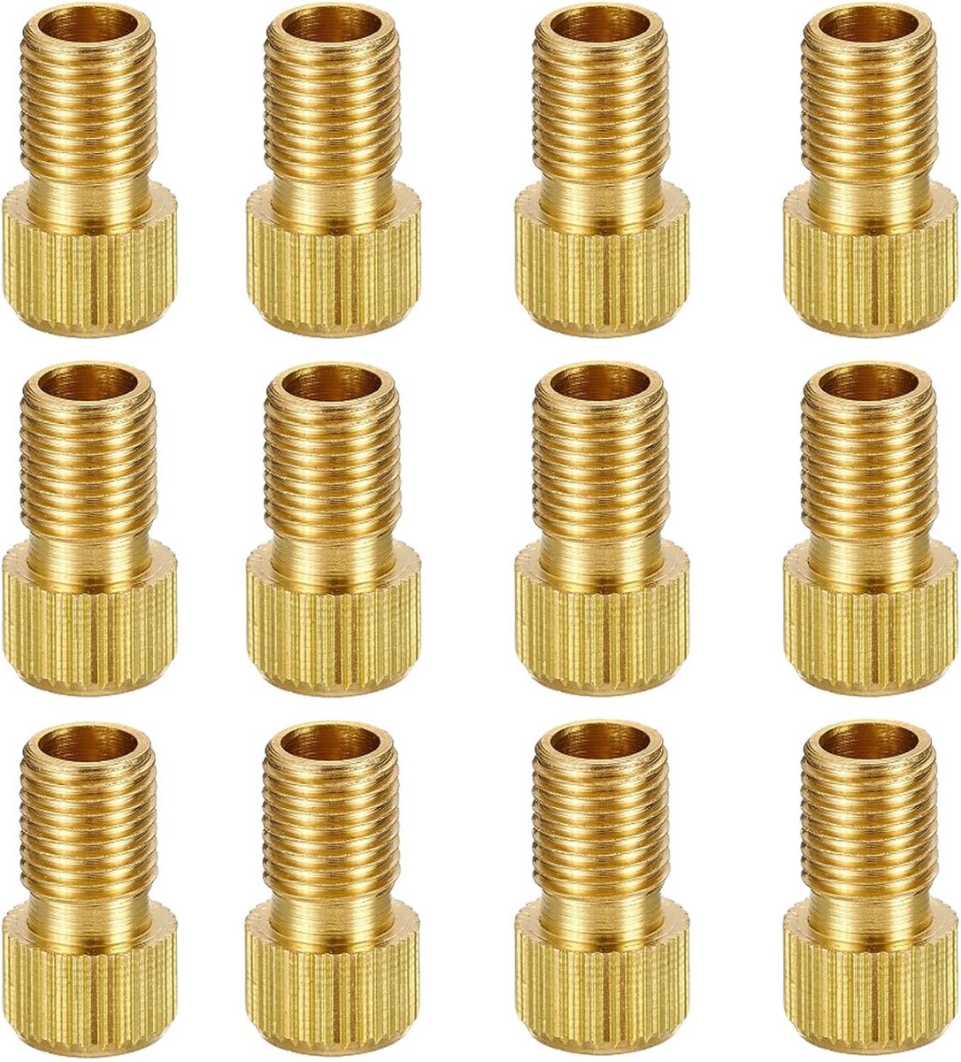 SnelShoppen - 12 Stuks Fietsventiel Adapters, Franse Ventiel Adapter met O-ring, DV en SV naar AV Ventielen, Bandenventiel Adapter, Metaal (Goud)