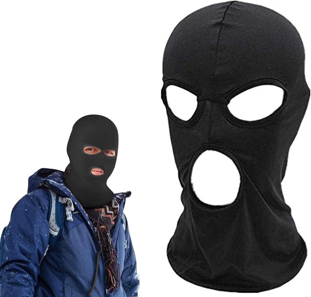 Ski Balaclava met 3 Openingen, Volledige Gezichtsbedekking voor Motor, Fietsen en Jagen, Gebreid, Zwart, Unisex, Ideaal voor Koude Weersomstandigheden