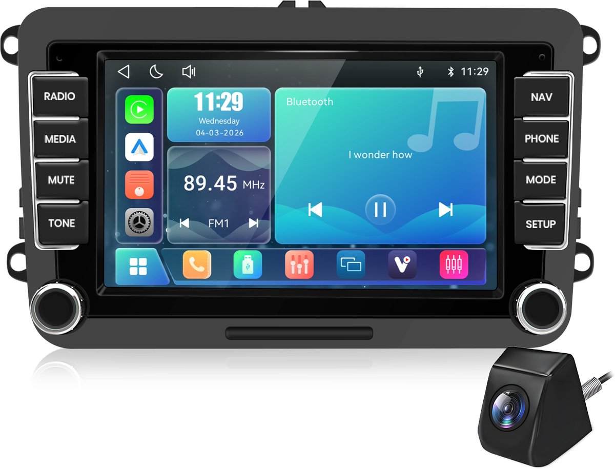 Cestovet CarPlay Autoradio - met Apple Carplay & Android auto (Draadloos) -Plug&Play- voor VW Golf, Polo, Tiguan, Touran, Caddy, Jetta -7inch Touchscreen scherm-Bluetooth- Dual USB - Achteruitrijcamera