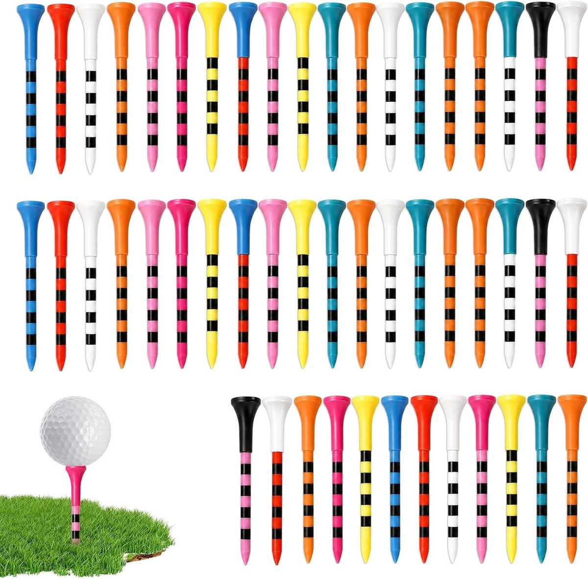 Set van 50 Duurzame Golfspijkers en Golf Tees van 70 mm en 83 mm in Gemengde Kleuren voor Golftraining en Oefensessies op de Golfbaan