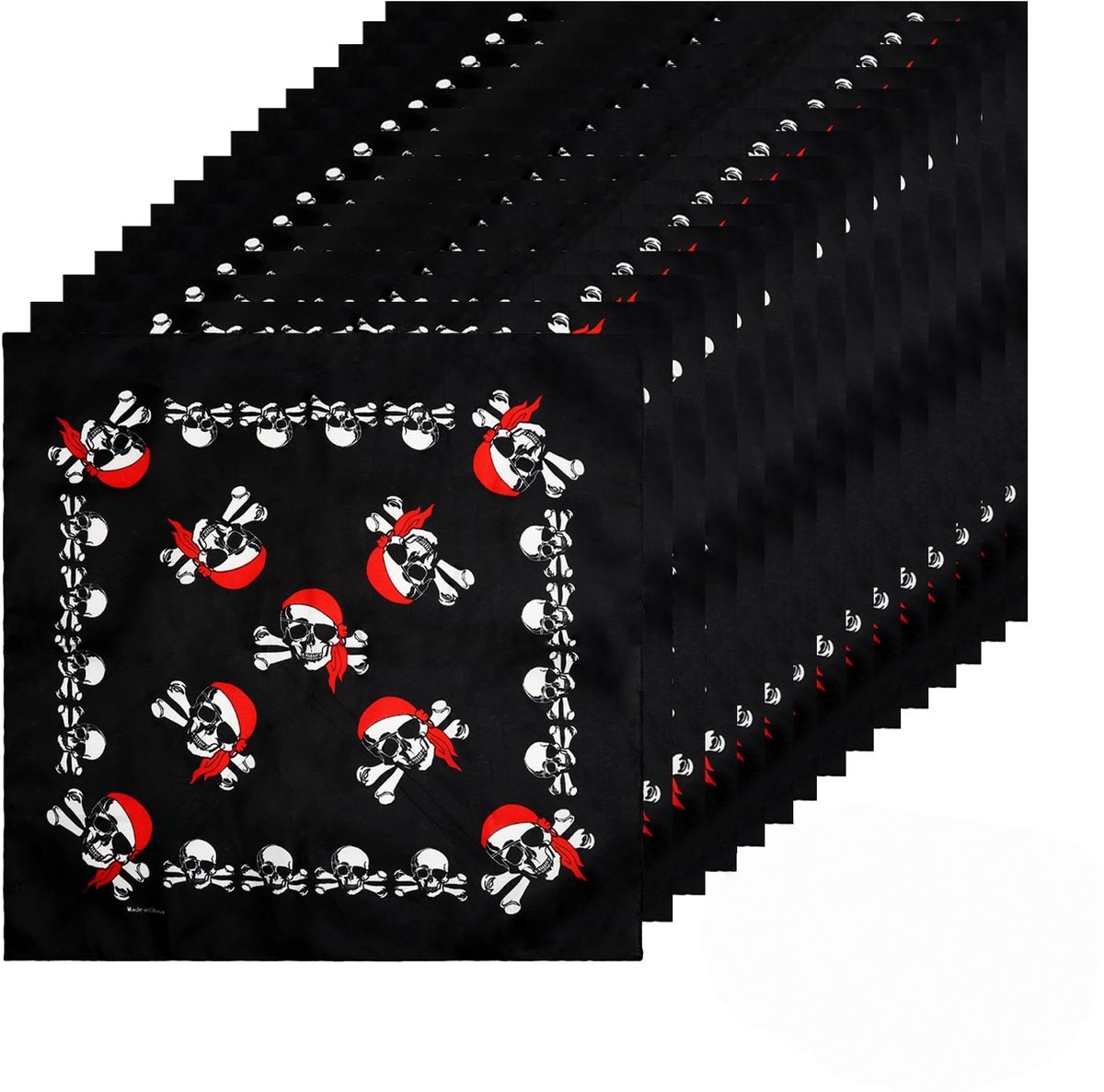 QTTVBTNA -Piraten Bandana - Schedel Bandana - Hoofddoek - Stijl 1, set van 15, 54×54 cm, katoen, zwart, wasbaar - Multifunctioneel: haarband, sjaal, zakdoek - Voor piratenfeest, Halloween en carnaval - Unisex - Cadeau voor kinderen en volwassenen