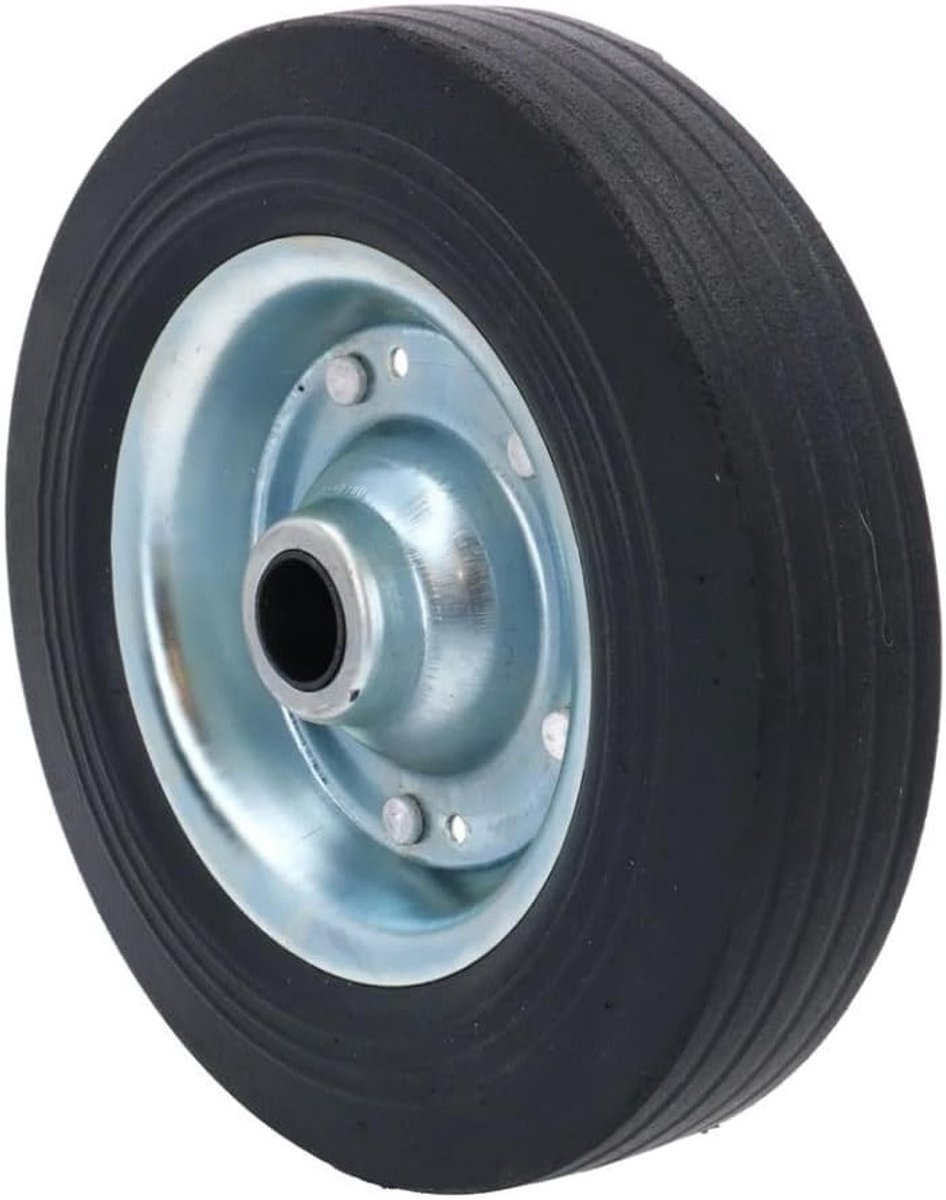 Vervangwiel 200 x 60 mm voor aanhangwagensteunwiel | 300 kg draagvermogen | Ø 20 mm asdiameter, massief rubberen reservewiel, metalen constructie