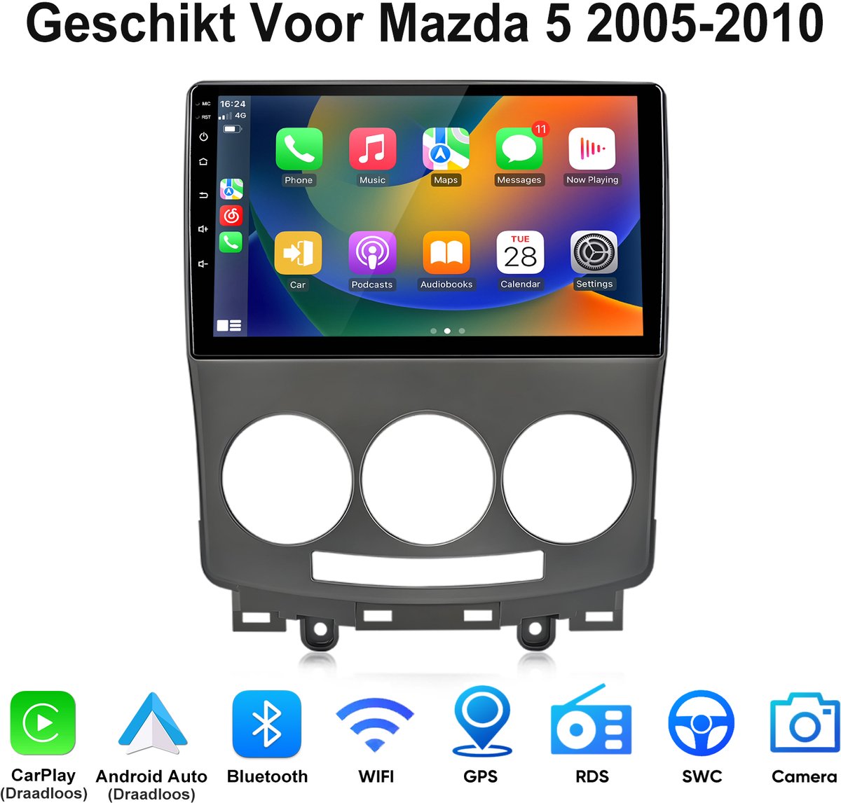 Junsun Android 15 Autoradio Geschikt Voor Mazda 5 2005-2010 - Draadloze CarPlay & Andriod Auto, DAB+, GPS-navigatiesysteem - Bluetooth - Stuurwielbediening - WiFi - 9-inch HD Touchscreen - RDS - USB - DSP - 4GB+64GB