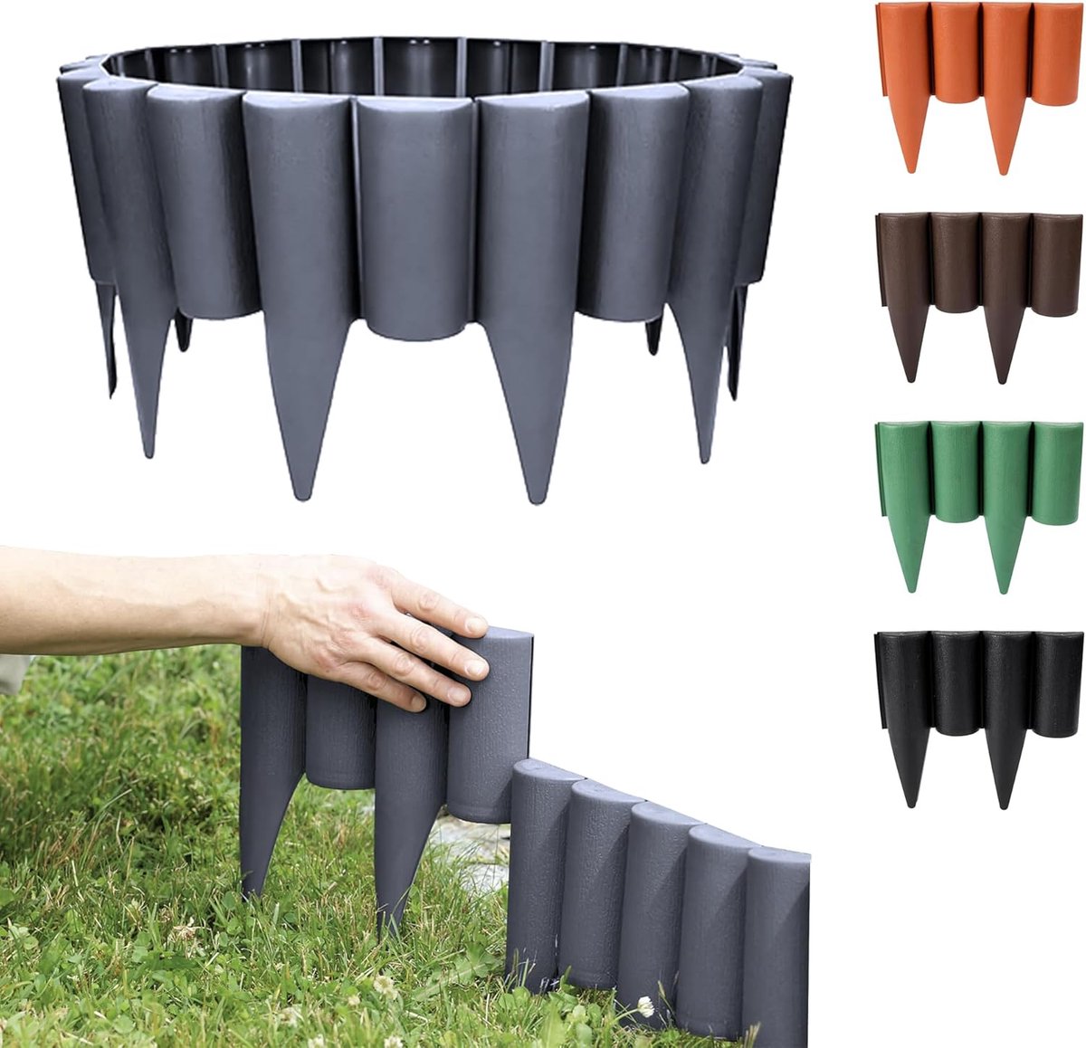 SnelShoppen - Tuinrand 2.5m - Flexibele Bed Border voor Gazon en Bloembedden - Houtlook Palisade - Weerbestendige Plastic - Anthraciet - Ideaal voor T