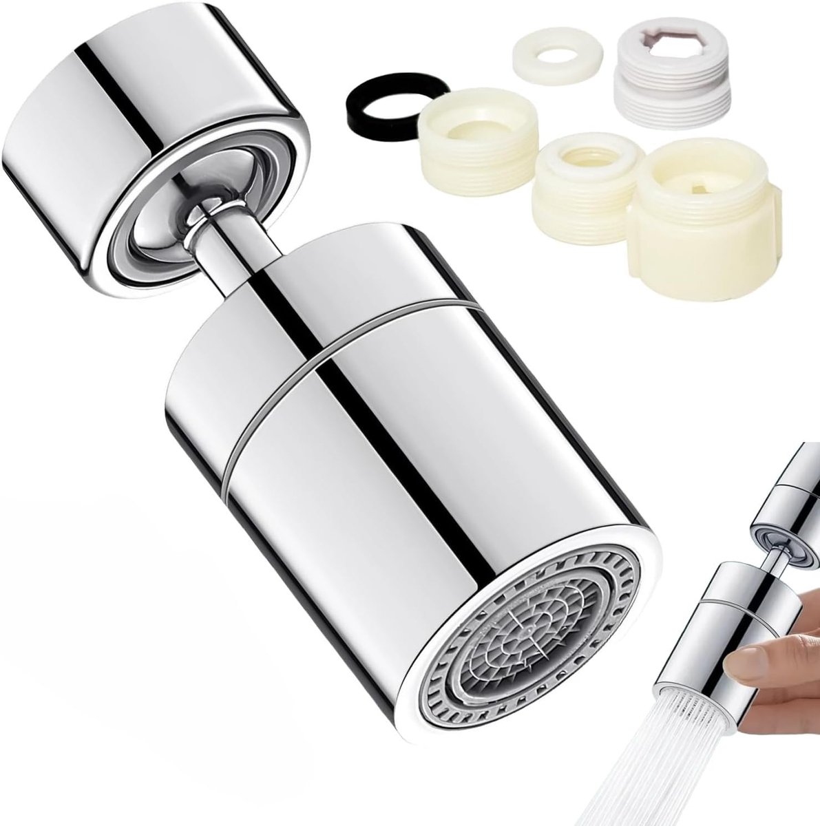 SnelShoppen - 360° Draaibare Waterkraan Aansluiting met 2 Sprayfuncties, 22 mm & 24 mm Draad, Hoogwaardige Koper met Chroom Afwerking, Water- en Energ