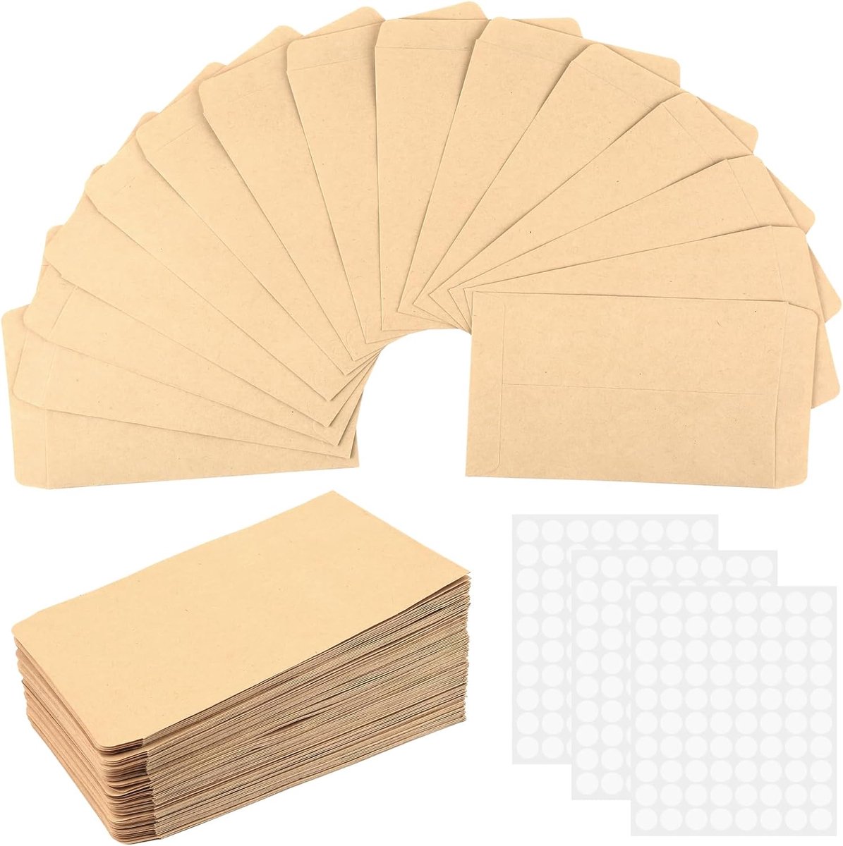 SnelShoppen - 200 Kleine Zakjes 8 x 12 cm - Mini Kraft Enveloppen voor Zaden, Munten, Sieraden en Cadeautjes - Duurzaam en Veilig Materiaal