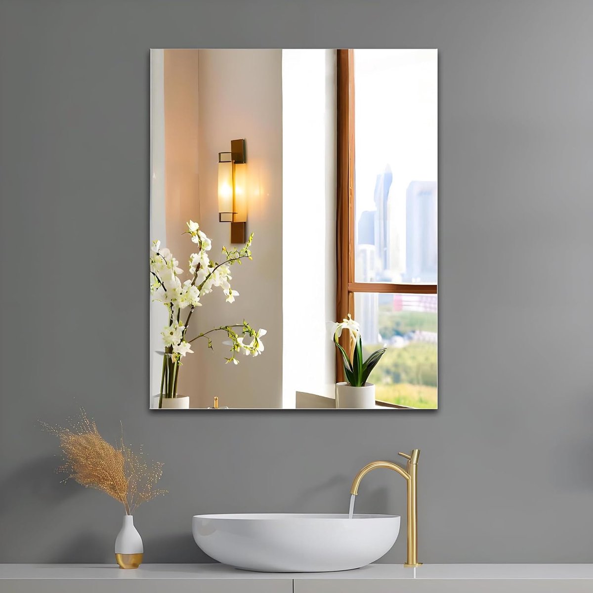 SnelShoppen - HD Wandspiegel 50 x 40 cm, Zelfklevende Spiegel, Badkamerspiegel, Frameloos, Gepolijst Glas, Decoratieve Spiegels voor Wand in Badkamer,
