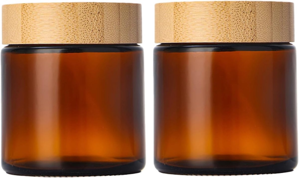SnelShoppen - 2PCS 100ml Amber Glazen Cosmetische Potjes met Plastic Deksel en Binnenvoering voor Crème, Lotion, Make-up, Lipbalsem - Herbruikbare en