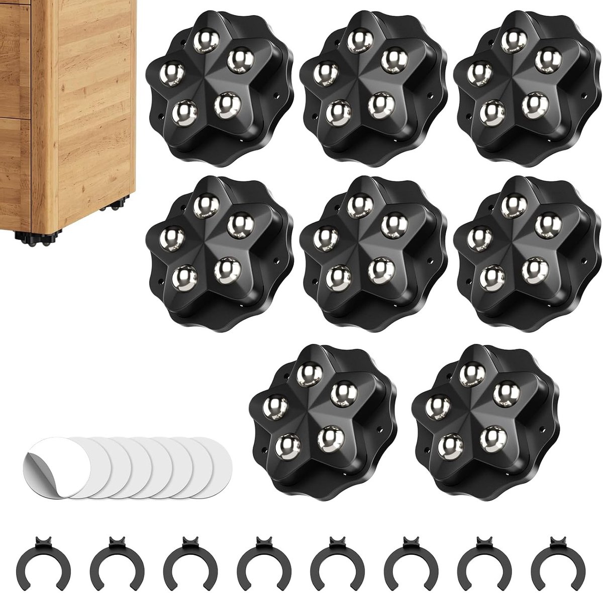 Zelfklevende 360 Graden Balwielen - 8 Stuks Zware Kogelwielen voor Meubels en Keukenapparatuur met Remmen en Geluidsdempers