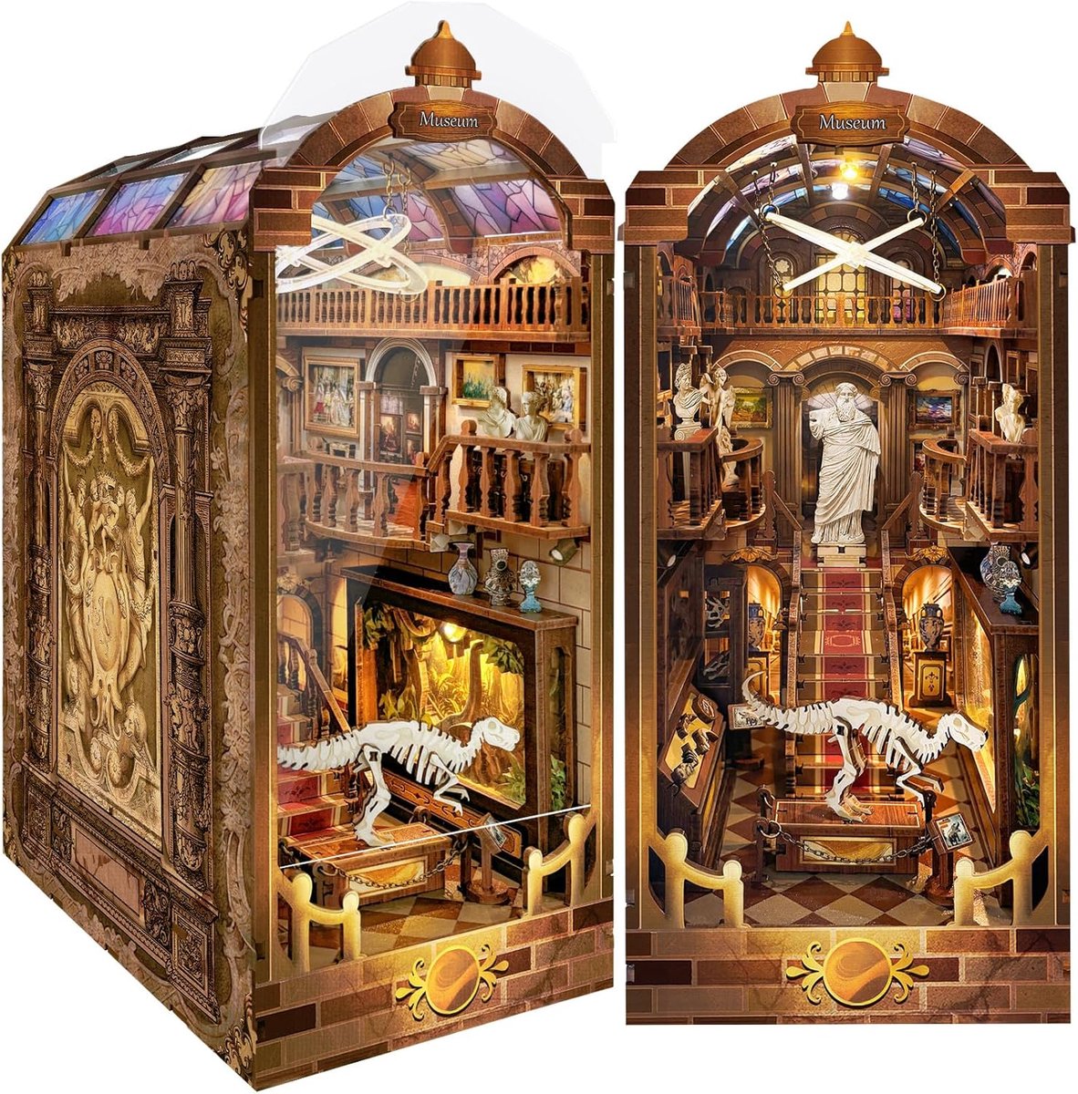 SnelShoppen - DIY Boekhoek Museum Set met Stofbescherming en 3D LED Licht, Houten 3D Puzzel voor Feestdagen, Verjaardagscadeau voor 14-Jarigen