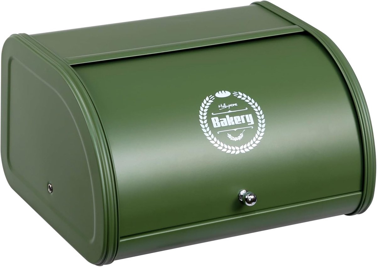 SnelShoppen - Groene Broodtrommel van RVS - Duurzame Metalen Broodopberging met Rollende Deksel - Ideaal voor Keuken en Eten Opslag - 30.5cm x 26cm x