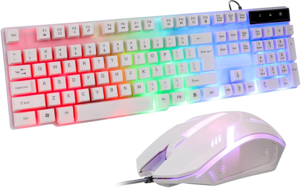 SnelShoppen - Ergonomisch Wired USB Gaming Keyboard Mouse Set met Witte Backlight voor PC, Laptop en Dagelijks Gebruik, Comfortabel en Gebruiksvriende