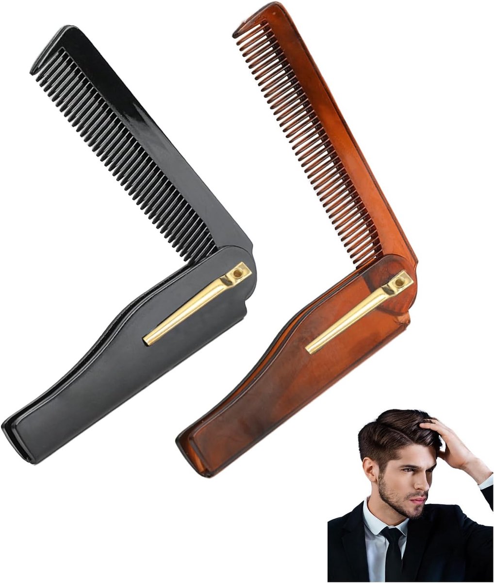 SnelShoppen - Pack van 2 Vouwbare Baardkam, Curved Positioning Kam voor Mannen, Compacte Haarborstel, Pocket Kam voor Baard en Haar, Antistatisch, Ide