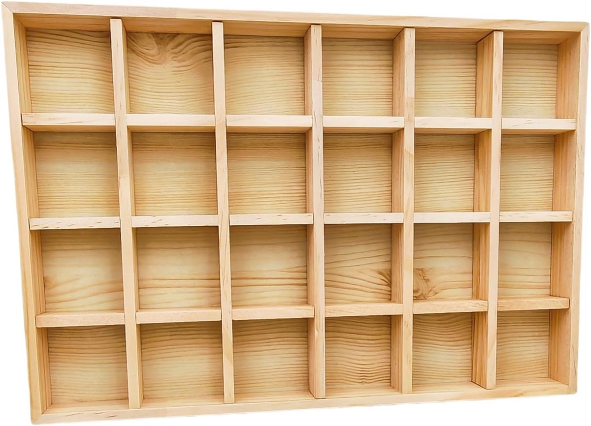 SnelShoppen - Onbewerkte Houten Opbergdoos met 24 Compartimenten, Multifunctionele Displaydoos voor Sokken, Ondergoed, Sieraden en Verzamelobjecten