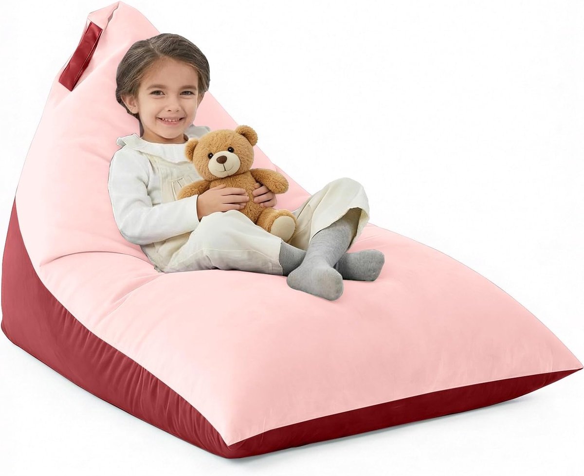 Zachte Bean Bag Hoes voor Volwassenen en Tieners, Luxe Fluwelen Zitzak, Opbergfunctie, 400L (Roze Rood, L)