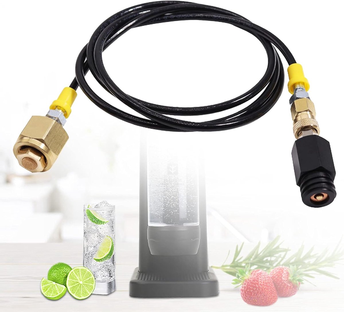 SnelShoppen - CO2 Slang Adapter Hogedrukslang 1,5 m - Zwarte Teflon Slang voor Koolzuurhoudende Drankenmachines - Geschikt voor Soda Stream, Crystal,