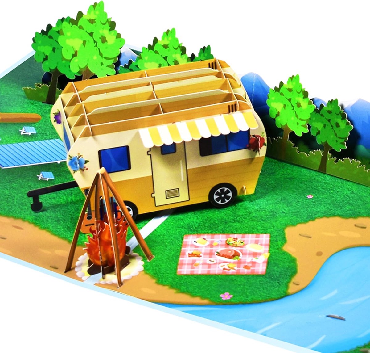 SnelShoppen - Pop-up kaart camping, verjaardagskaart met 3D camper | Reisbon, cadeaubon voor weekendje weg of kampeervakantie