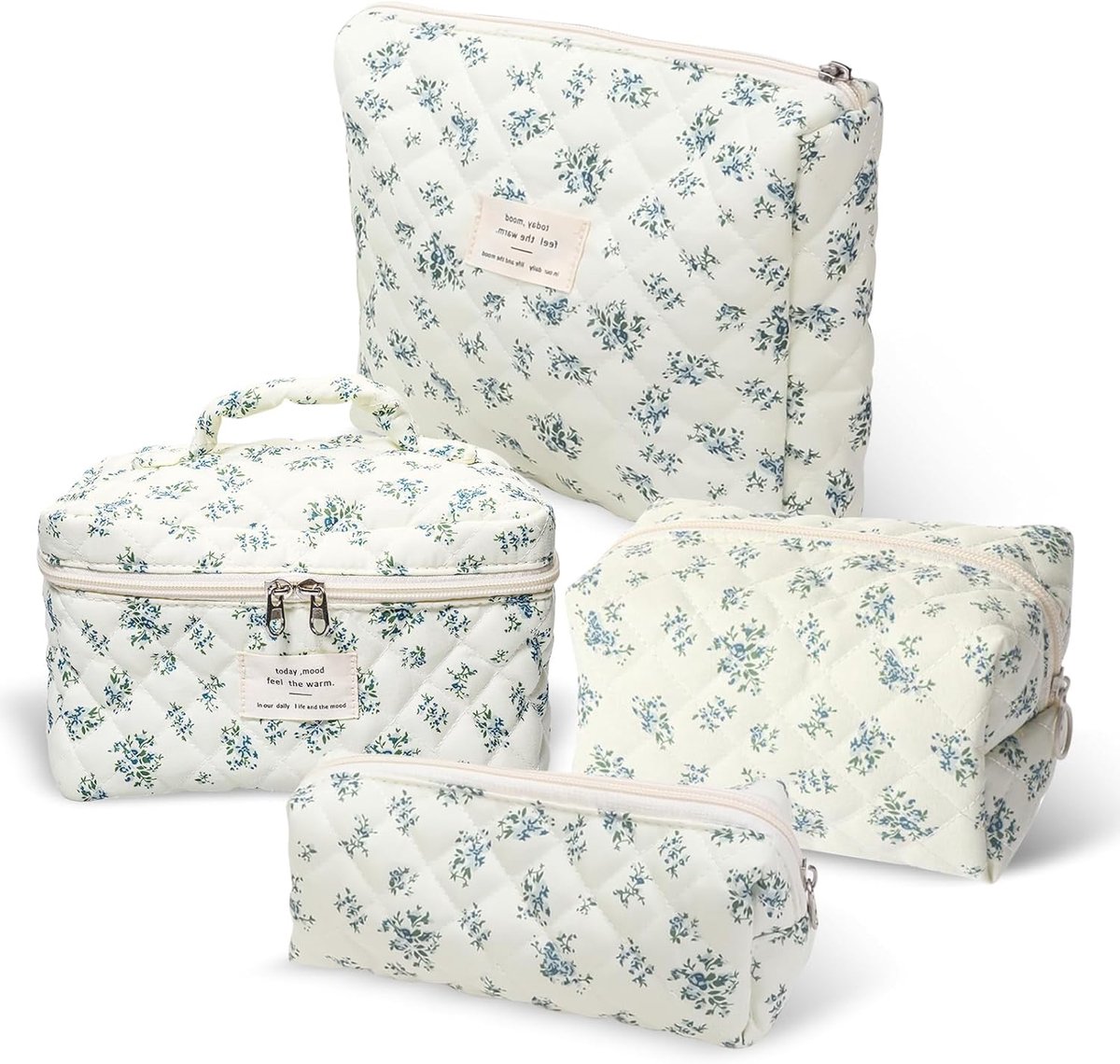 SnelShoppen - Set van 4 Cosmetica Tassen Vrouwen - Grote Bloemige Design, Draagbare Beauty Case, Wash Bag voor Dagelijks Gebruik, Reizen en Vakantie