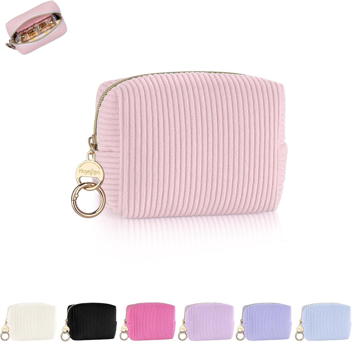 SnelShoppen - Kleine Cosmetica Tas Dames Makeup Tas Mini Toilettas Corduroy Portable Reiskosmetica Zipper Organizer Verjaardag (Beige)