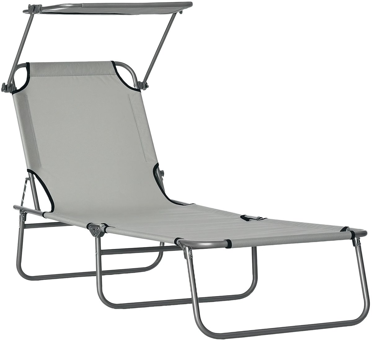 Emvae Ligbed- Tuinstoel - Ligstoel - Zonnebed - Opvouwbare Ligstoel met Zonneklep en Verstelbare Rugleuning - 187 x 58 x 36 cm - Metaal - Lichtgrijs