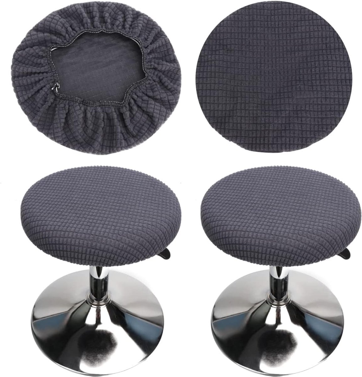 SnelShoppen - Set van 2 Ronde Bar Stoel Covers - Wasbare en Duurzame Stoelkappen voor 30-40cm Stoelen - Zacht Polyester Spandex in Grijs - Ideaal voor