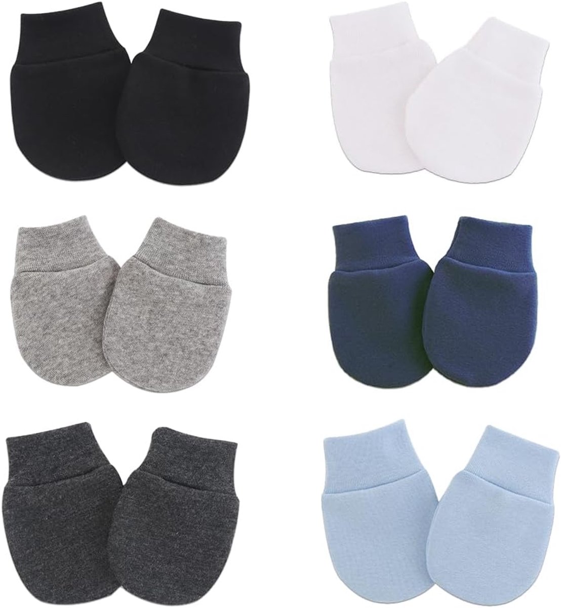 SnelShoppen - 6 Paar Baby Moffen voor 0-6 Maanden - Zachte Katoenen Handschoenen - Zwart, Wit, Lichtblauw, Donkergrijs, Grijs, Marineblauw - Perfect v