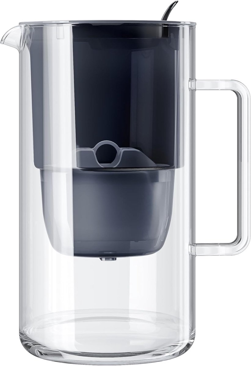 SnelShoppen - AQUAPHOR Waterfilterkan van glas 2,5 L met MAXFOR+ cartridge, premium design, zwart, ideaal voor keuken, vermindert kalk, chloor en vero