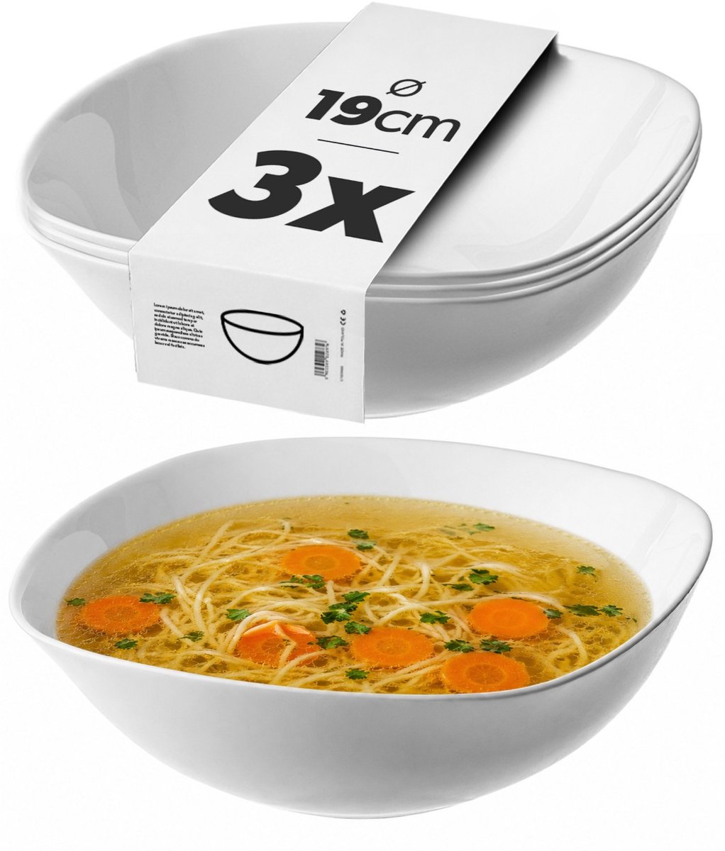 KADAX 3-delige set glazen slakommen van 19 cm voor soep en snacks, wit