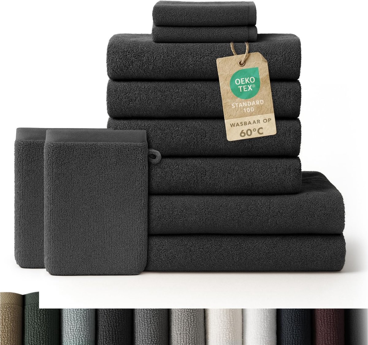 SnelShoppen - Handdoeken set 2 badhanddoeken 70x140 cm + 4 handdoeken 50x70 cm + 2 gastendoeken 30x50 cm + 2 washandjes 15x21 cm - 100% katoen, Oeko-T