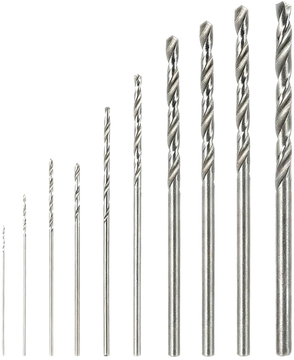 SnelShoppen - Pack van 10 HSS Boorbits voor Hout en Kunststof Mini Twist Boorbits 0.8-3 mm met Opbergtas voor Modelbouw, Sieraden en Houtbewerking