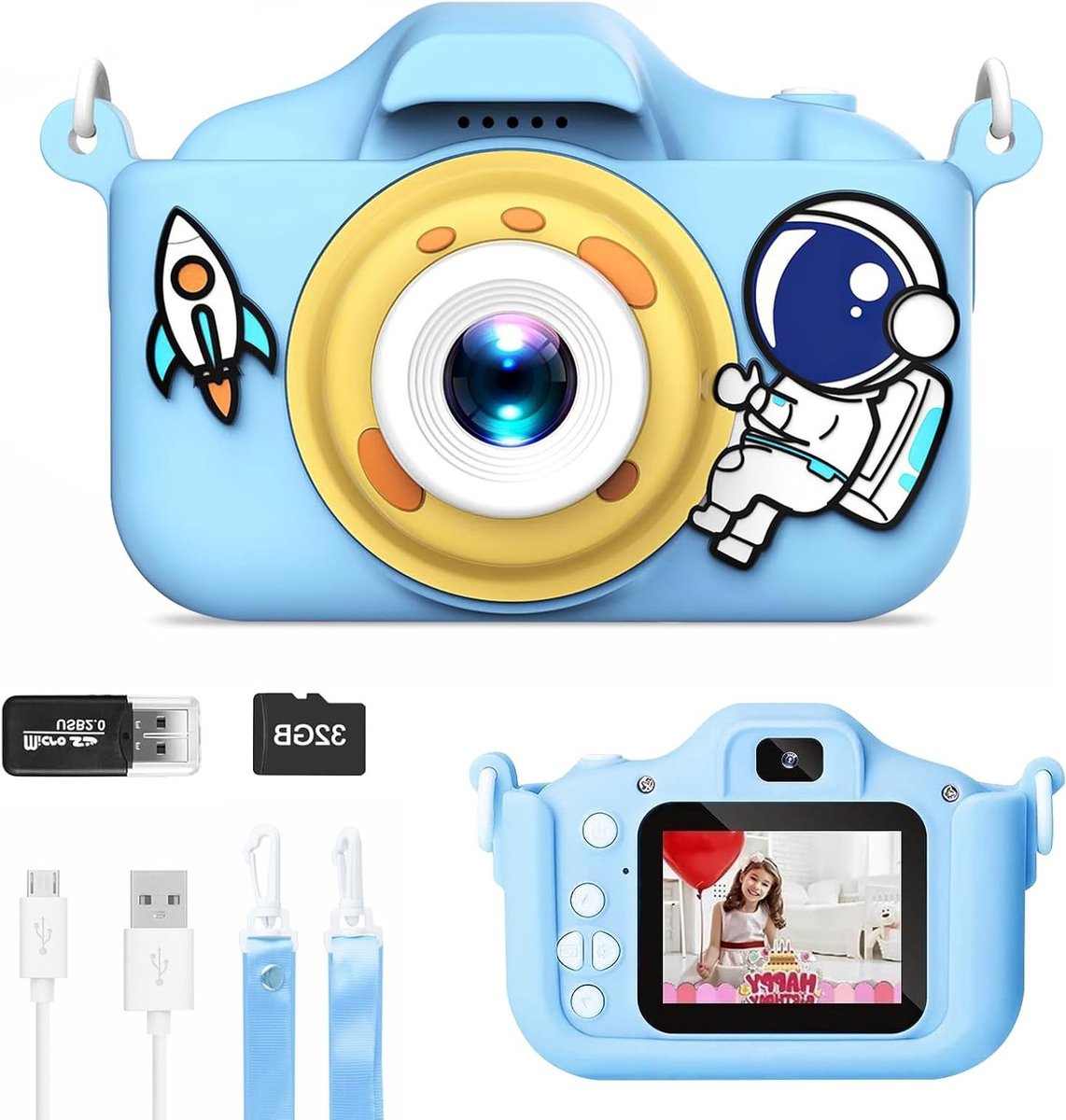 Digitale camera voor kinderen met 1080P HD-scherm, 32 GB opslag en USB-aansluiting | Ideaal voor selfies en creatieve avonturen voor kinderen van 3 tot 10 jaar