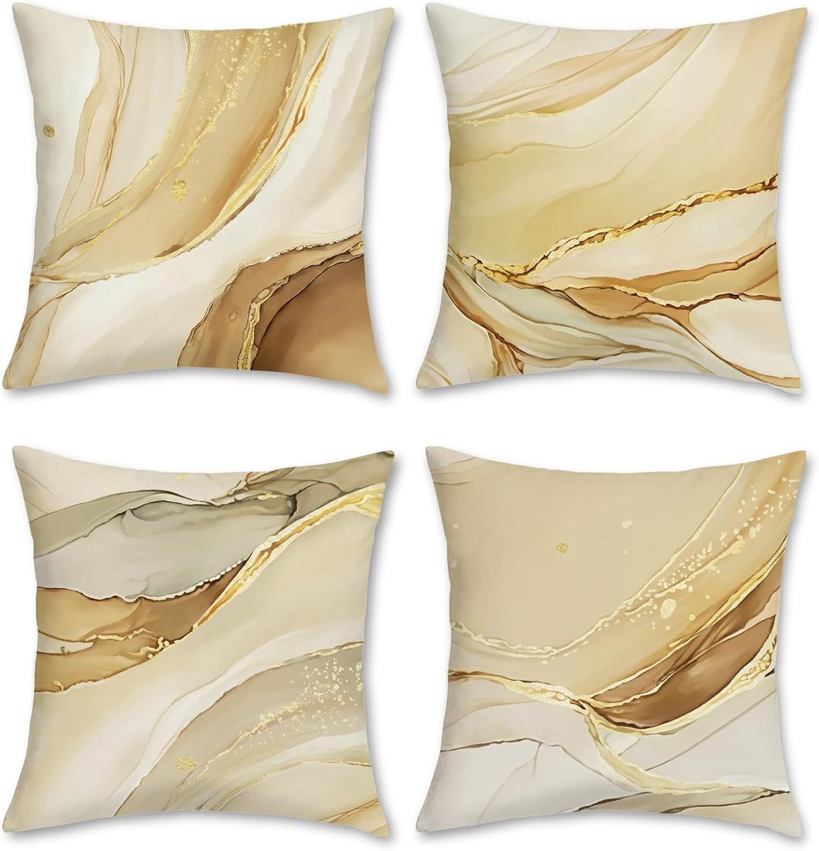 Kussenslopen Set van 4 - Marmer Design - 45 x 45 cm - Zacht Fluweel - Verborgen Ritssluiting - Decoratieve Kussenhoezen