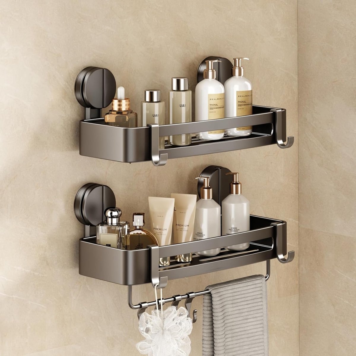 SnelShoppen - Mustorn Badkamer Plank - Douche Plank - Badkamer Organizer - Douche Rek - Geen Boren - Keuken Organizer - Badkamer Accessoires - Opslag