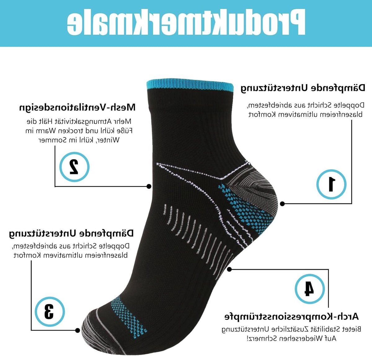 Compressiekousen voor Mannen en Vrouwen - 8 Paar Reis- en Sportkousen met Enkelsupport en Ademend Materiaal